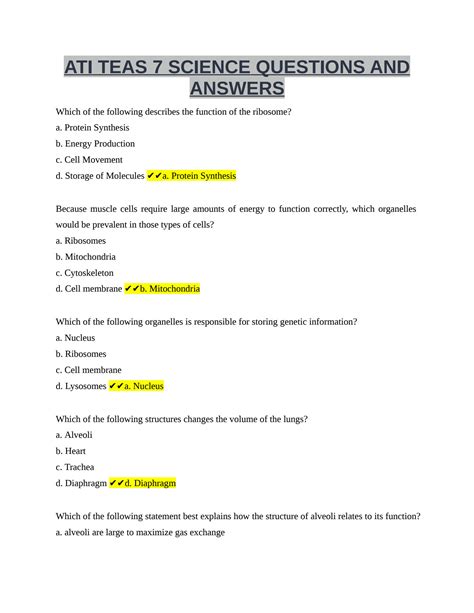 SOLUTION Ati Teas Science Questions And Answers 100 Docx Studypool