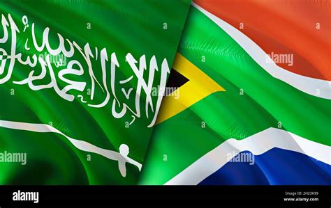 Saudi Arabia and South Africa flags. 3D Waving flag design. South ...