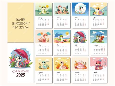 Premium Vector | Happy Chinese New Year 2025 2025 calendar with snake ...