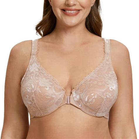 Meleneca Womens Plus Size Front Closure No Padding Full Coverage Lace Underwire Bra Beige 46b