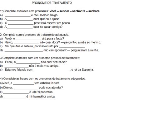 Pronomes De Tratamento Atividades