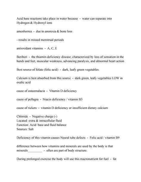 Nutri SCI 132 Exam 2 Study Guide Acid Base Reactions Take Place In