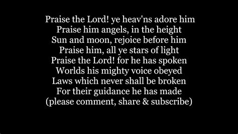 Praise The Lord Ye Heavens Adore Him Hymn Lyrics Words Text Trending Sing Along Song Music Youtube