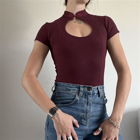 Small Burgundy Urban Outfitters Bodysuit Frog Depop