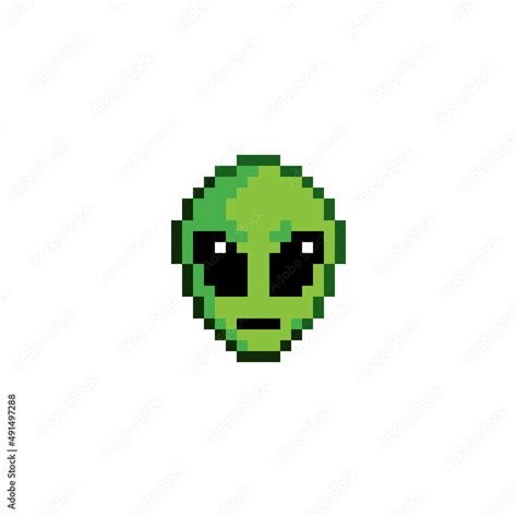 Pixel Art Green And Gray Cartoon Alien Character 8 Bit Pixel Alien