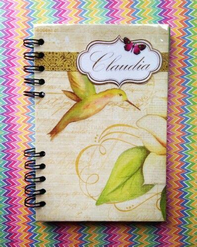 A Small Notebook With A Hummingbird On It S Cover And The Name Claudia