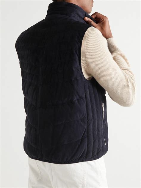 Brunello Cucinelli Quilted Suede Down Gilet Blue Brunello Cucinelli