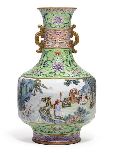 An Imperial Famille Rose Eighteen Luohan Vase Qing Dynasty