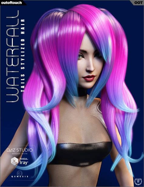 Waterfall Tails Stylized Hair For Genesis 3 Female S Anime Hair