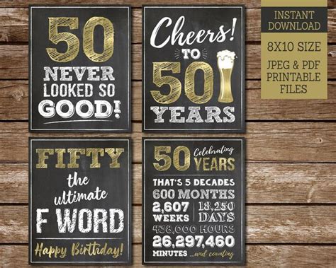 50th Birthday Sign Pack 50th Birthday PRINTABLE Signs Cheers To 50