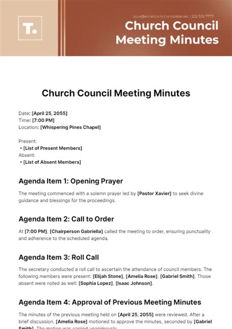 Church Council Meeting Minutes Template - Edit Online & Download