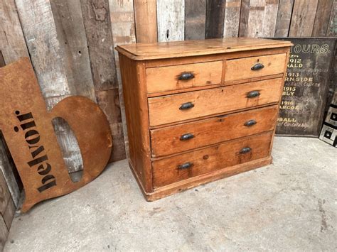 Antique Victorian Pine Two Over Three Large Chest Of Drawers C 1870