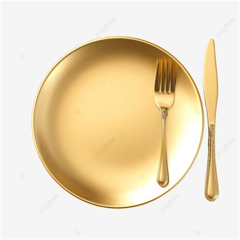 Golden Plate With Fork Plate Spoon Food Png Transparent Image And