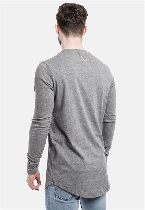 Side Zip Long Sleeve Longline T Shirt Silver Grey Blackskies Online