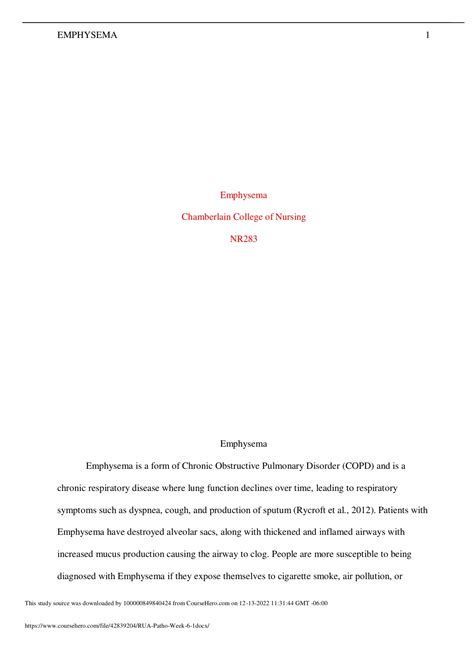 NR 283 Week 6 Pathophysiological Processes RUA Chronic Obstructive