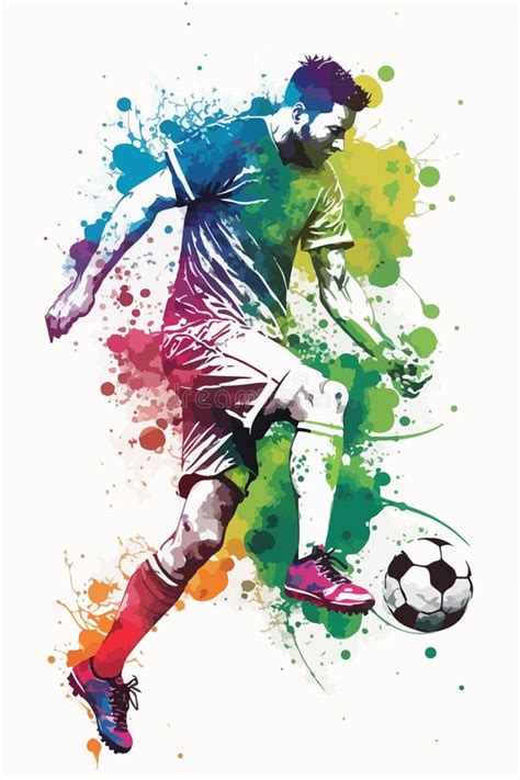 Abstract Soccer Player Running With The Ball From Splash Of Watercolors