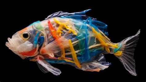 Premium AI Image | Fish made of plastic bags are swimming in the ocean Contamination of the ...