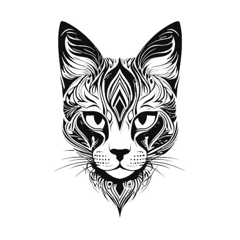 Plantilla De Tatuaje De Gato Dibujado A Mano Vector Premium