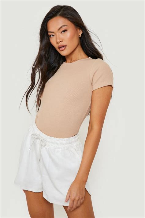 Womens Nude Short Sleeve Bodysuit Boohoo Uk