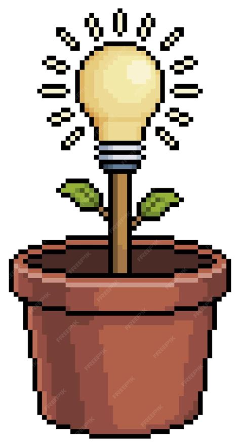 Pixel Art Vaas Met Gloeilamp Plant Concept Van Creativiteit En Idee