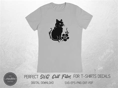 Cat Silhouette Svg Floral Cat Svg Black Cat Svg Cute Cat Svg Etsy