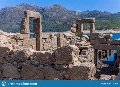 The Ruins Of Vilarinho Da Furna During The Dry Season When The Former