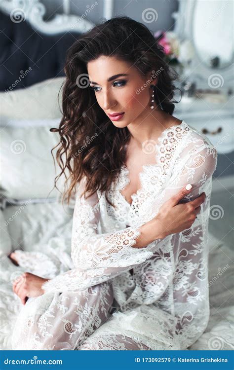 Woman Posing On Bed In White Lingerie Stock Image Image Of Style