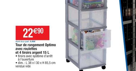 Promo Tour De Rangement Optimo Avec Roulettes Et Tiroirs Argent L