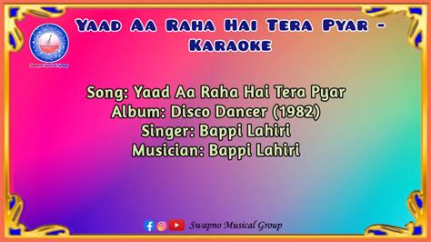 Yaad Aa Raha Hai Tera Pyar Karaoke Bappi Lahiri Disco Dancer