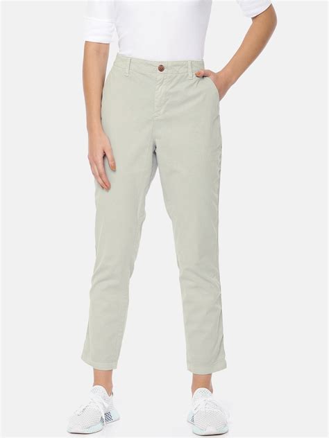 Buy Gap Women Mint Green Regular Fit Solid Chinos Trousers For Women