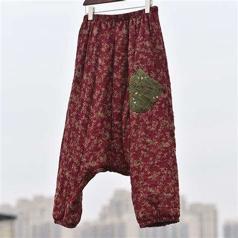 Women Cotton Linen Elastic Waist Cotton Linen Patchwork Harem Pants