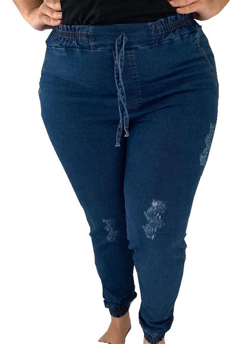 Calça Jeans Jogger Feminina Cos Elastico Plus Size Jogplus01 Mercado