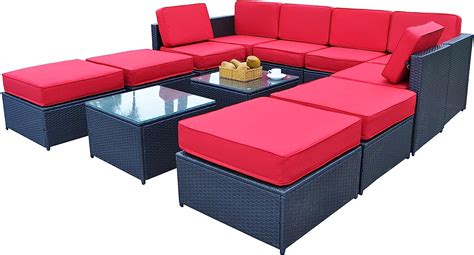 Amazon Mcombo Outdoor Patio Black Wicker Furniture Sectional Set