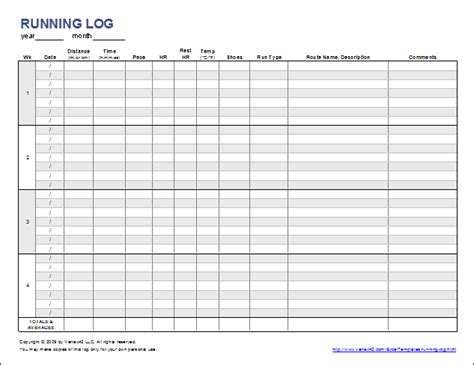 Free Printable Running Log Or Walking Log Template For Excel