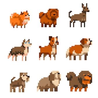 Free Vector | Pixel art pets icons. 8 bit dogs and cats. pets cat and dog in pixel art ...