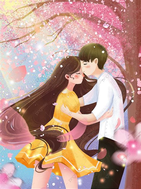 Romantic Tanabata Flower Tree Lovers Kiss Festival Illustration Flower