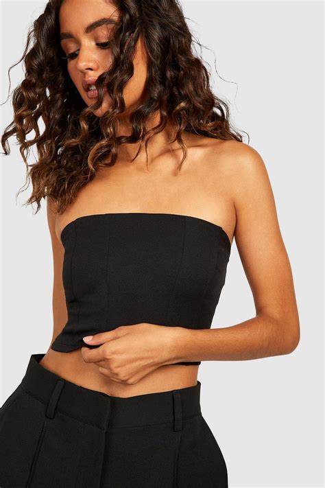 Womens Black Tailored Bandeau Corset Boohoo Uk