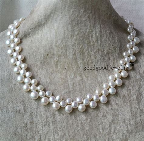 Pearl Necklace 3 Rows 16 17 Inches Freshwater Pearl Etsy