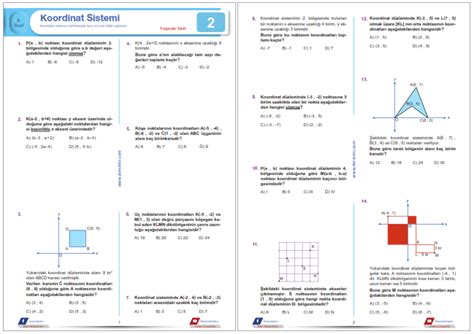 8 Sınıf Matematik Koordinat Sistemi Test