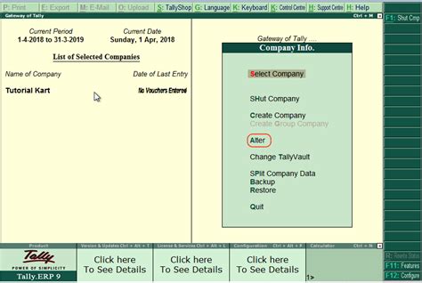 How To Alter Delete Shut Company In Tally