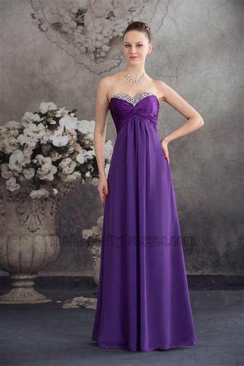 Long Purple Strapless Chiffon Bridesmaid Evening Prom Dresses Thecelebritydresses