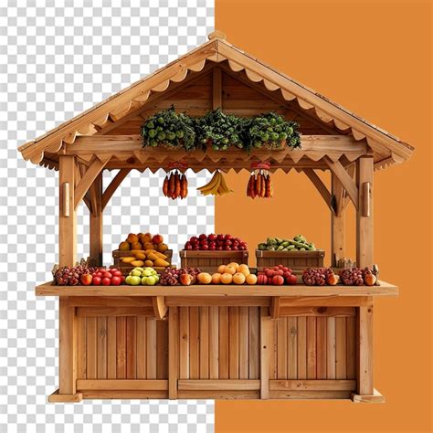 Farm Market Stall Wooden Fair Booth Isolated On Transparent Background