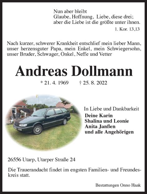 Traueranzeigen Von Andreas Dollmann Nordwest Trauer De