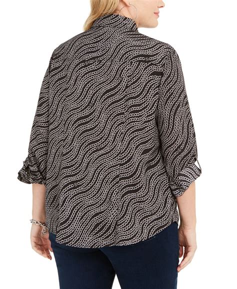 Michael Kors Plus Size Printed Zip Front Top Macys