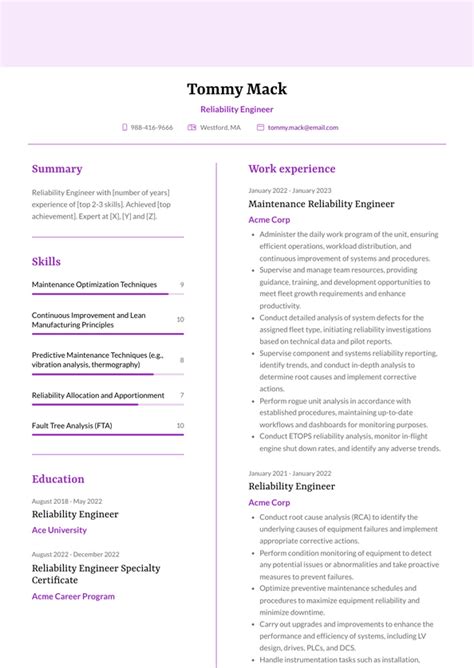 Reliability Engineer Resume Examples And Templates