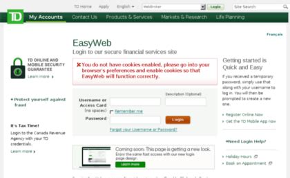 Easyweb.td.com website. TD Login.