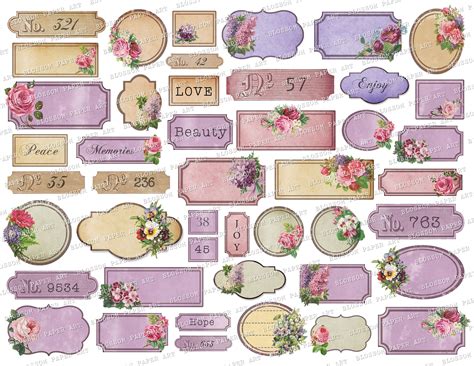 Vintage Printable Labels Junk Journal Tags Purple Tags Vintage