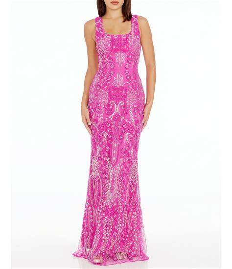 Dress The Population Tyra Sequin Square Neck Sleeveless Mermaid Gown Dillards