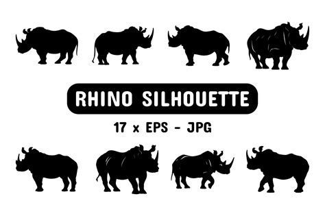 Rhino Silhouette Set Collection Bundle Graphic by marbledesign ...