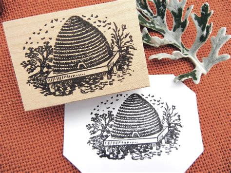 Vintage Bee Hive Illustration Rubber Stamp Antique Bee Skep Etsy